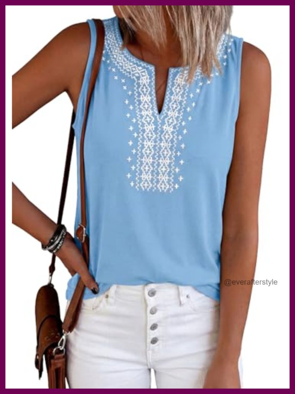 PRETTYGARDEN Womens Embroidered Sleeveless V-Neck Tank Top